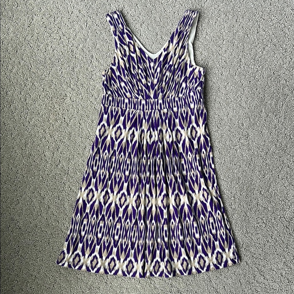 Ann Taylor Loft Ikat Sun Dress Sleeveless Empire Waist Geometric Mini Dress XS